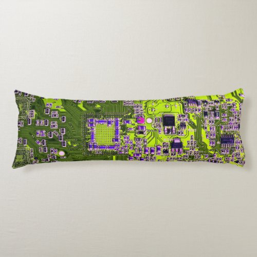 Computer Geek Circuit Board Neon Yellow Body Pillow
