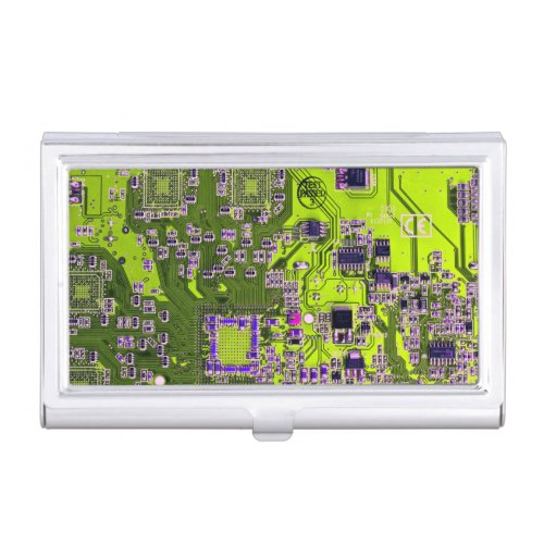 Computer Geek Circuit Board Neon Yellow Case For Business Cards