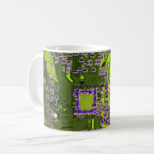Computer Geek Circuit Board Neon Yellow Coffee Mug