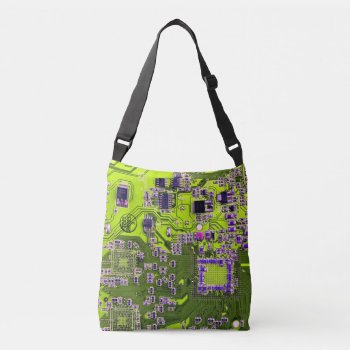 Computer Geek Circuit Board Neon Yellow Crossbody Bag by FlowstoneGraphics at Zazzle