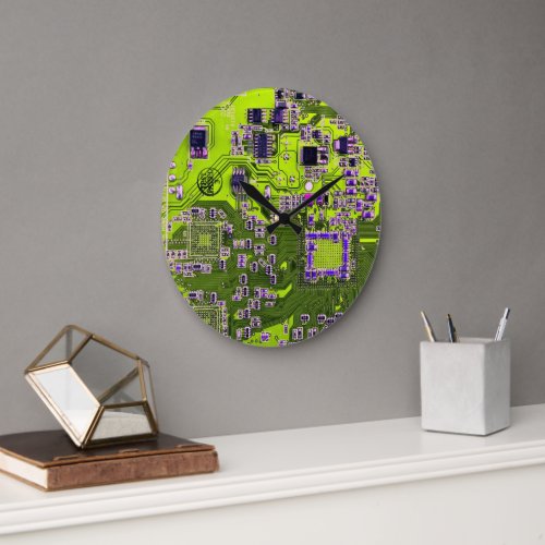 Computer Geek Circuit Board Neon Yellow Large Clock