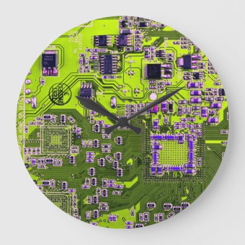 Computer Geek Circuit Board Neon Yellow Large Clock