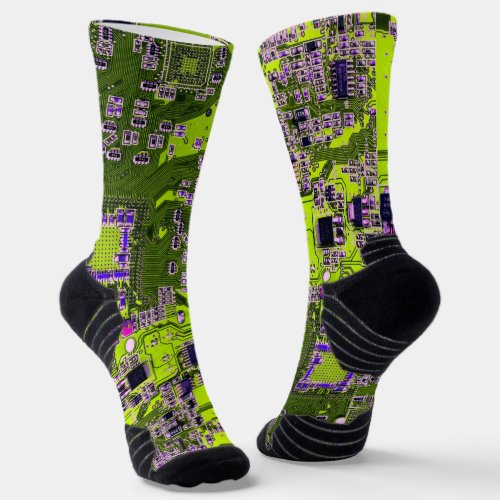 Computer Geek Circuit Board Neon Yellow Socks