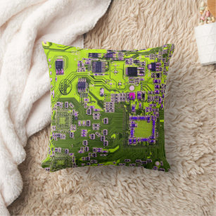 Computer Geek Circuit Board Neon Yellow Throw Pillow