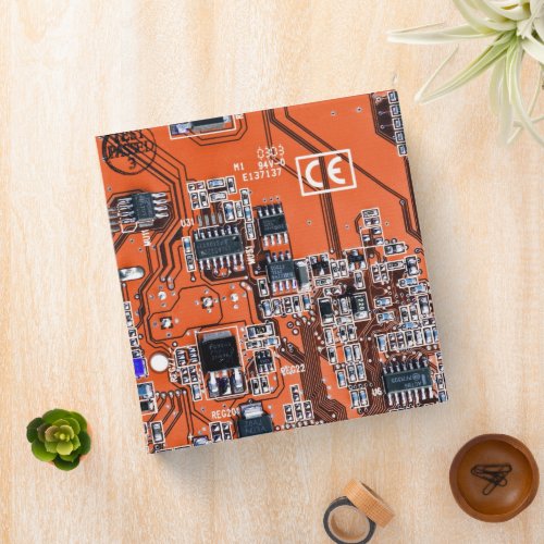 Computer Geek Circuit Board Orange 3 Ring Binder