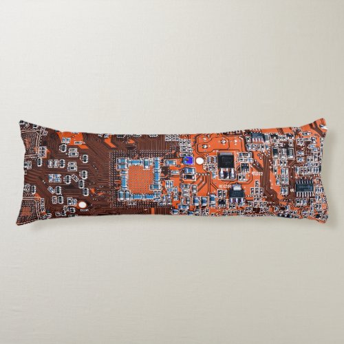Computer Geek Circuit Board Orange Body Pillow