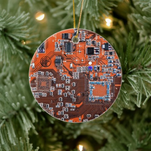 Computer Geek Circuit Board Orange Ceramic Ornament