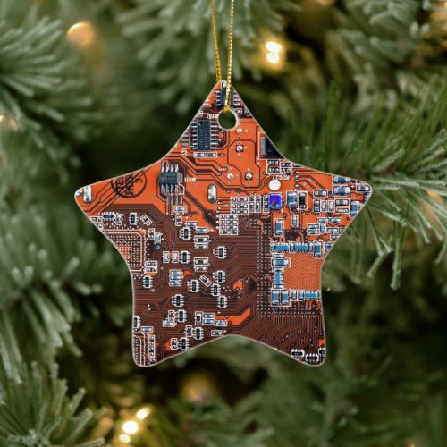 Computer Geek Circuit Board Orange Ceramic Ornament