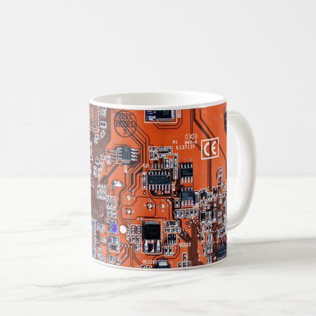 Computer Geek Circuit Board Orange Coffee Mug (Front Right)