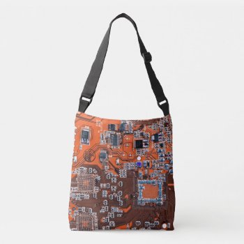 Computer Geek Circuit Board Orange Crossbody Bag by FlowstoneGraphics at Zazzle