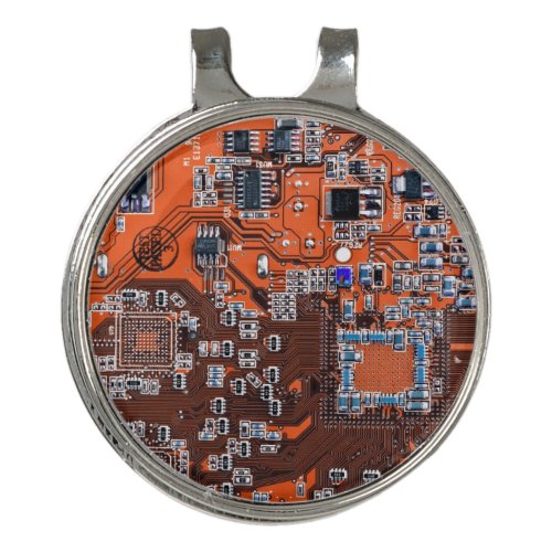 Computer Geek Circuit Board Orange Golf Hat Clip