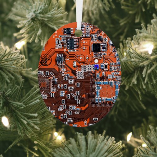 Computer Geek Circuit Board Orange Metal Ornament