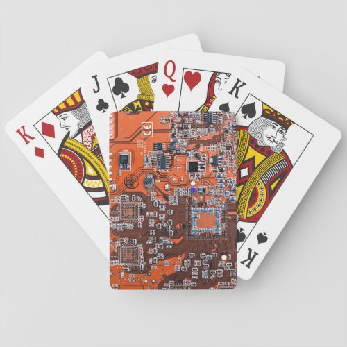 Computer Geek Circuit Board Orange Playing Cards