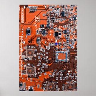 Computer Geek Circuit Board - orange Poster