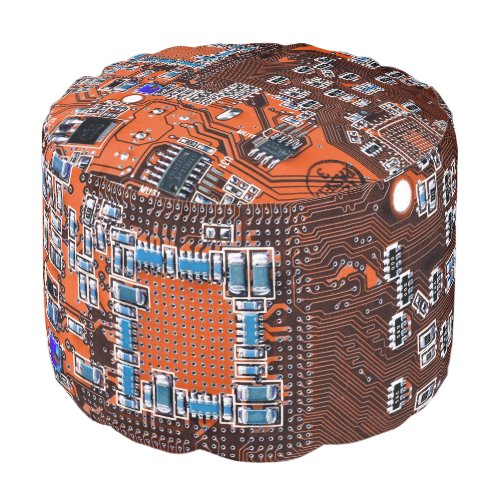 Computer Geek Circuit Board Orange Pouf