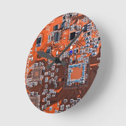 Computer Geek Circuit Board Orange Round Clock