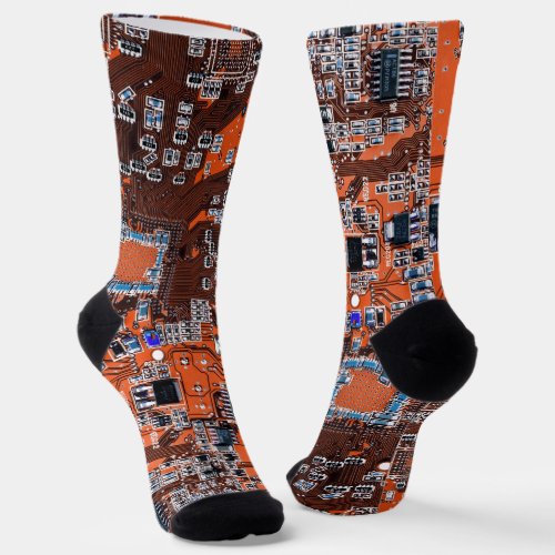 Computer Geek Circuit Board Orange Socks
