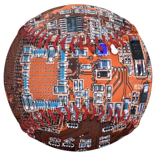 Computer Geek Circuit Board Orange Softball
