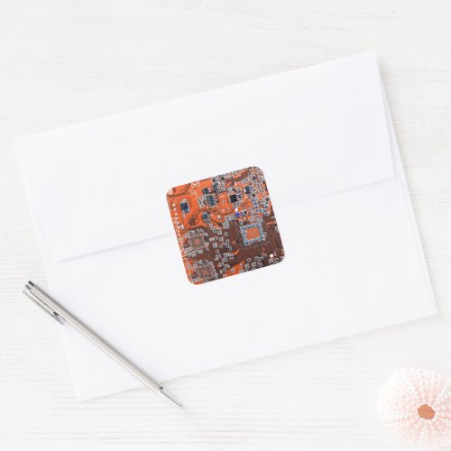 Computer Geek Circuit Board Orange Square Sticker