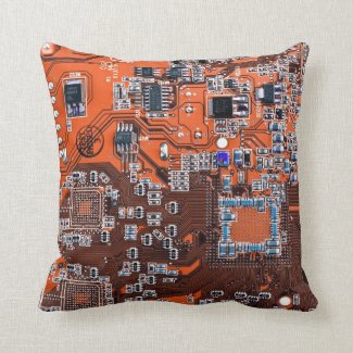 Computer Geek Circuit Board - orange Throw Pillow