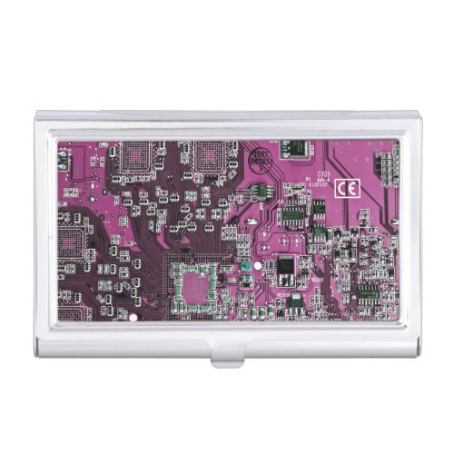 Computer Geek Circuit Board Purple Case For Business Cards