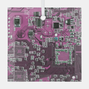 Computer Geek Circuit Board Purple Glass Ornament