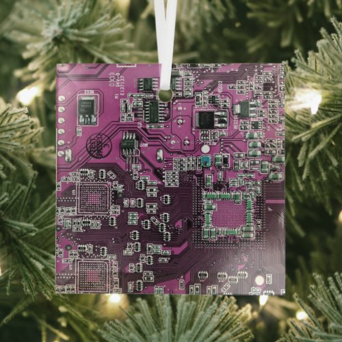 Computer Geek Circuit Board Purple Glass Ornament