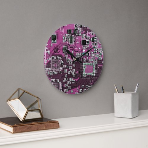 Computer Geek Circuit Board Purple Large Clock