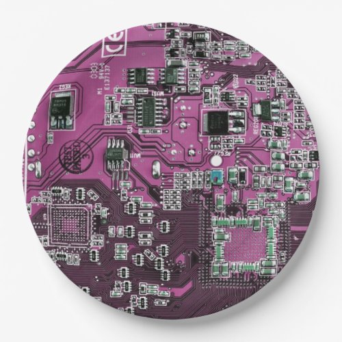 Computer Geek Circuit Board Purple Paper Plates