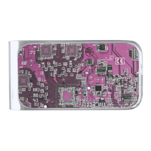 Computer Geek Circuit Board Purple Silver Finish Money Clip