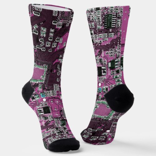Computer Geek Circuit Board Purple Socks