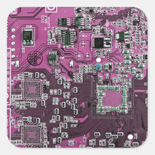 Computer Geek Circuit Board Purple Square Sticker