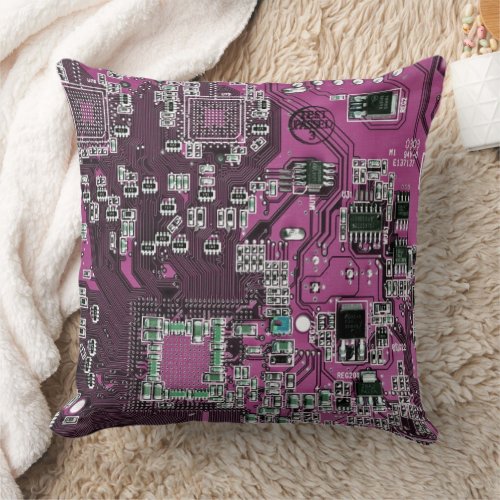 Computer Geek Circuit Board Purple Throw Pillow