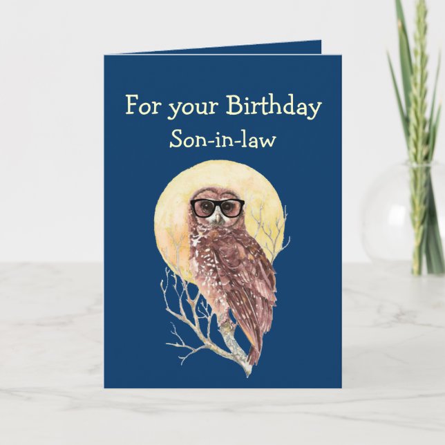 Computer Geek Son-in-law Humor Birthday Owl  Fun Card (Front)