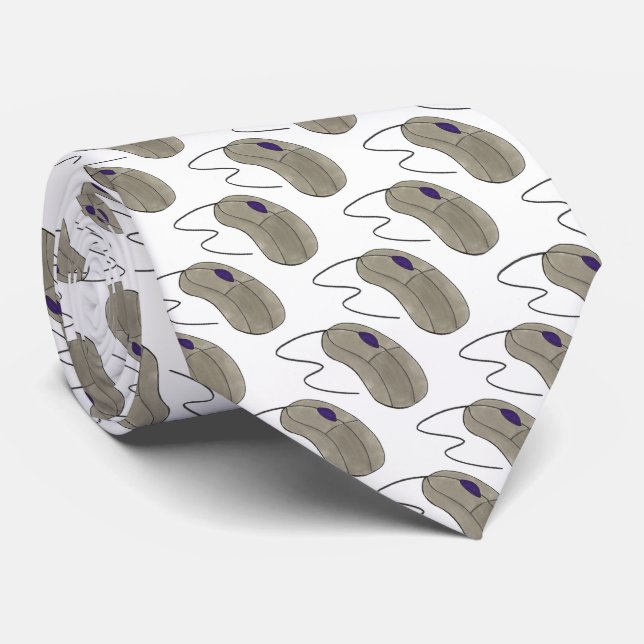 Computer Gray Mouse Tech Nerd Click Technology Tie (Rolled)