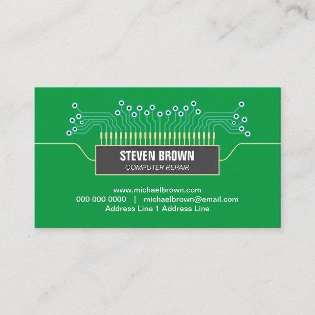 Computer Green Science Circuit Board Coding Business Card (Front)