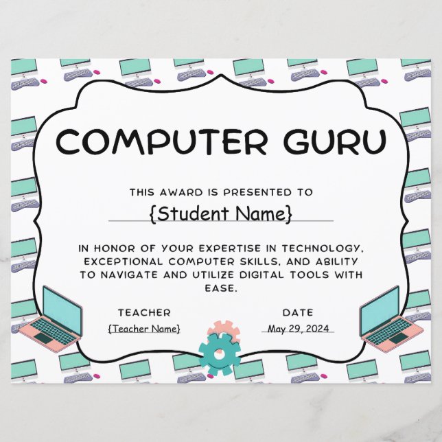 Computer Guru Student Recognition Award (Front)