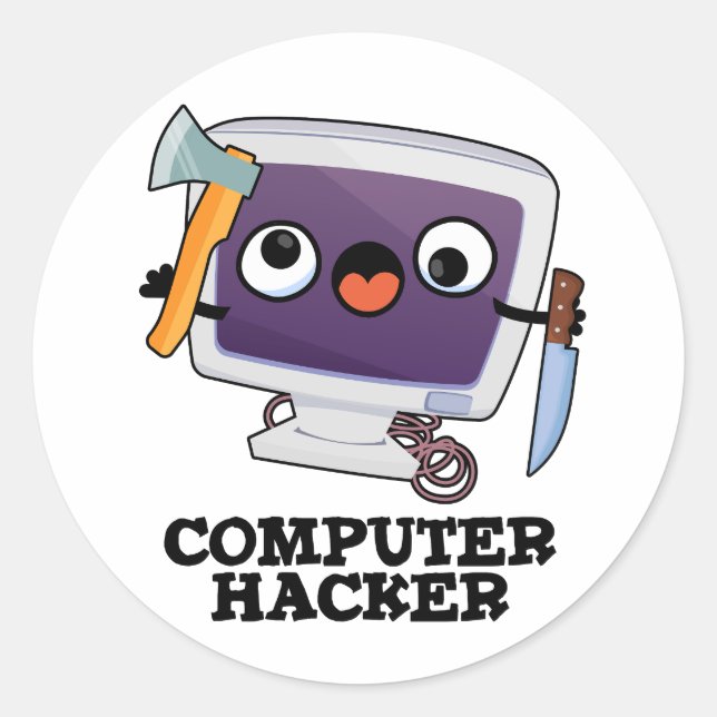Computer Hacker Funny Technology Pun  Classic Round Sticker (Front)