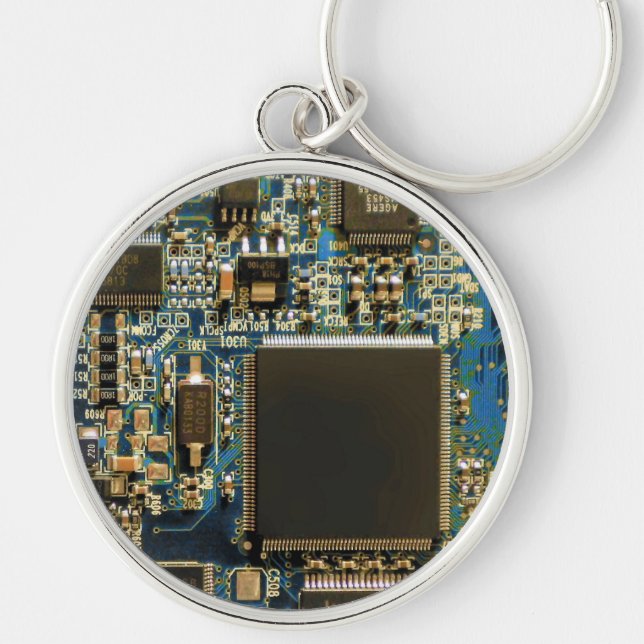 Computer Hard Drive Circuit Board - Blue Keychain (Front)