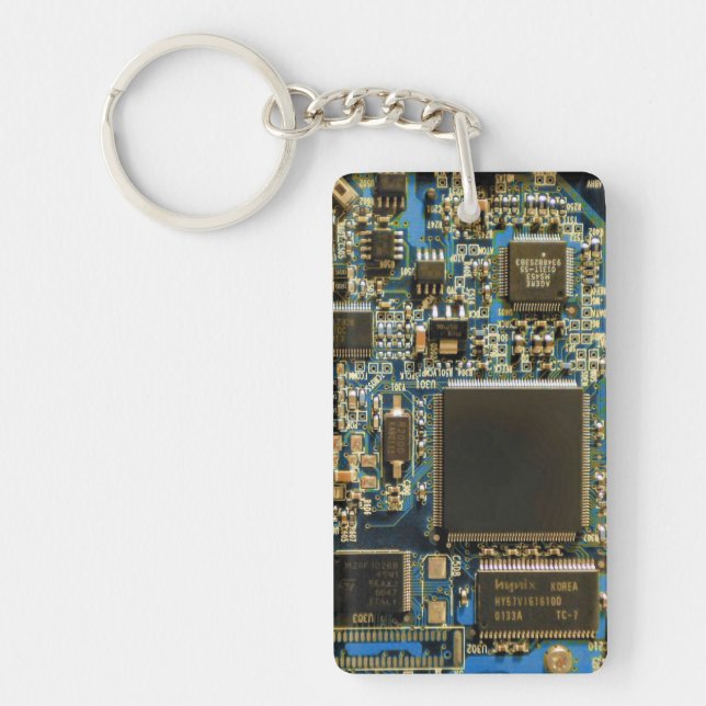 Computer Hard Drive Circuit Board - Blue Keychain (Front)