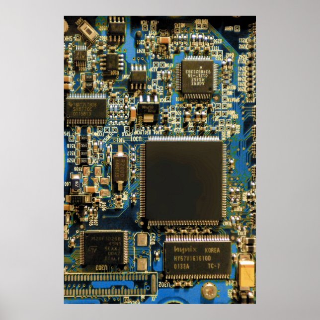 Computer Hard Drive Circuit Board - Blue Poster (Front)