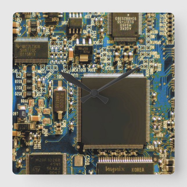 Computer Hard Drive Circuit Board - Blue Square Wall Clock (Front)