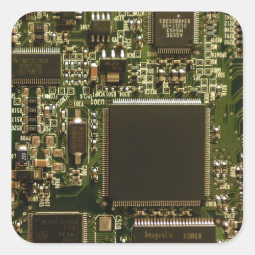 Computer Hard Drive Circuit Board _ Green Square Sticker