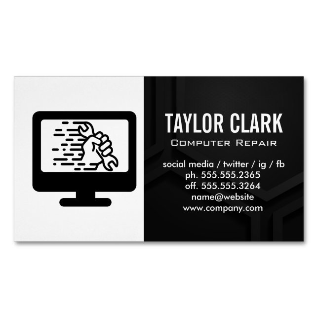 Computer Hardware | Wrench in Hand Business Card Magnet (Front)