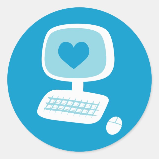 Computer Heart Classic Round Sticker (Front)