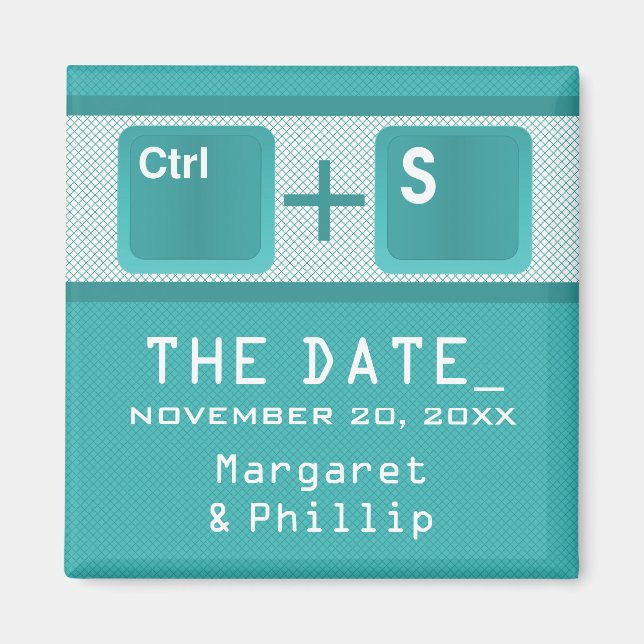 Computer Key Control Save the Date Magnet, Teal Magnet (Front)
