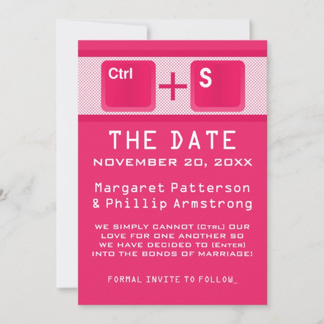 Computer Key Control Save the Date, Pink Date (Front)