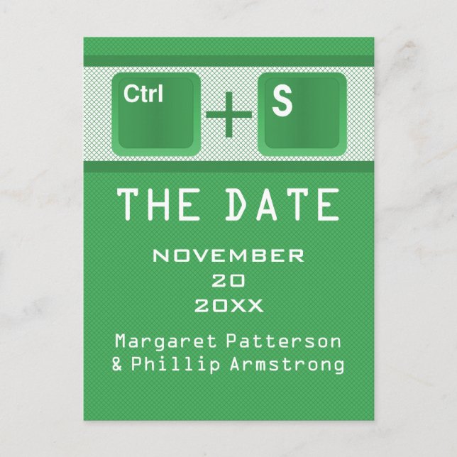 Computer Key Control Save the Date Postcard, Green Announcement Postcard (Front)