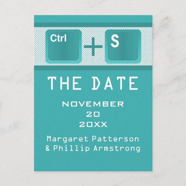 Computer Key Control Save the Date Postcard, Teal Announcement Postcard (Front)