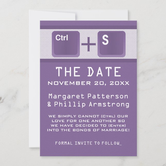 Computer Key Control Save the Date, Purple Date (Front)